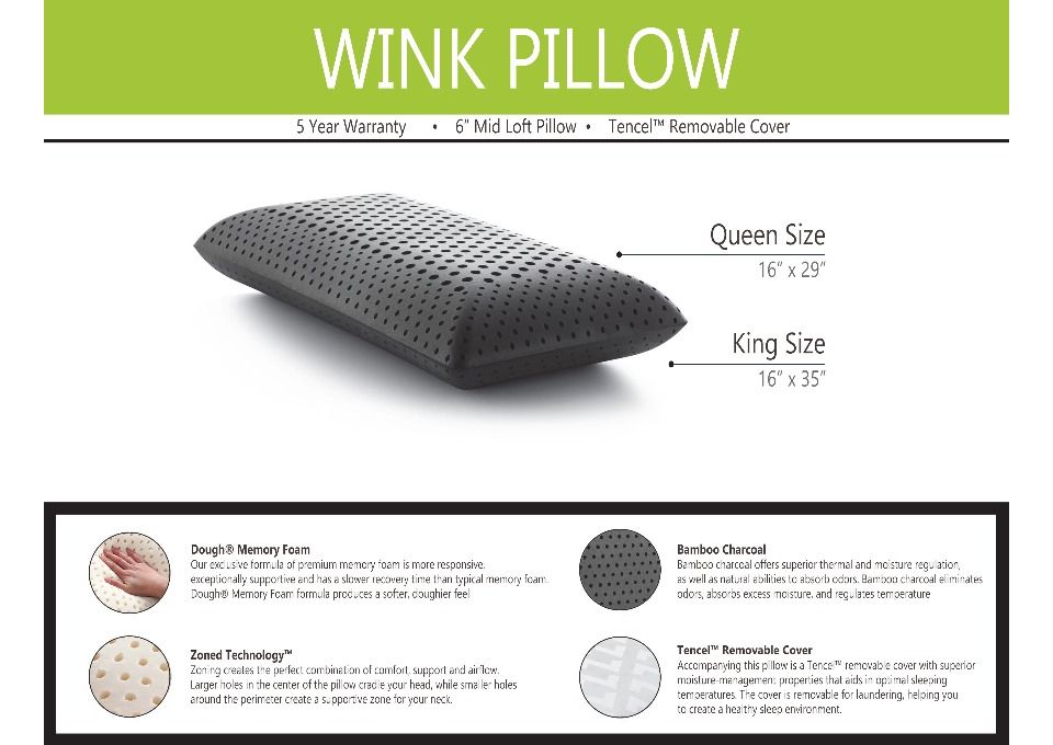 Wink Bamboo Charcoal Memory Foam Pillow